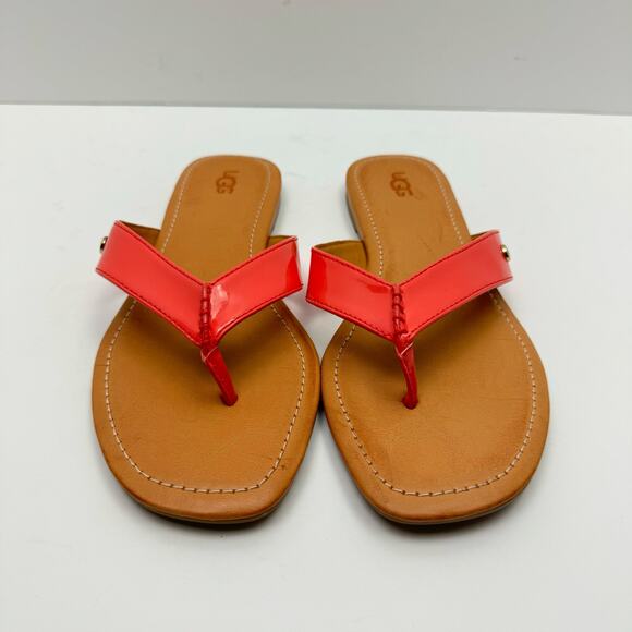 Ugg NWOB Tuolumne Coral Patent Leather Cushioned Summer Flip Flop Sandals - Picture 4 of 11